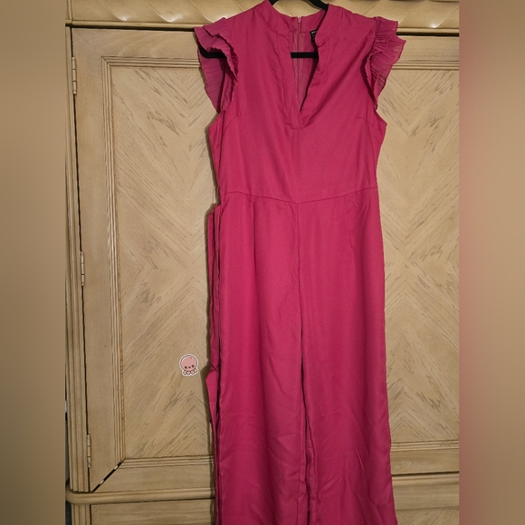 Shein Prive Layered Pleated Sleeve Belted Jumpsuit. Size XL. Color: Pink - Picture 3 of 16